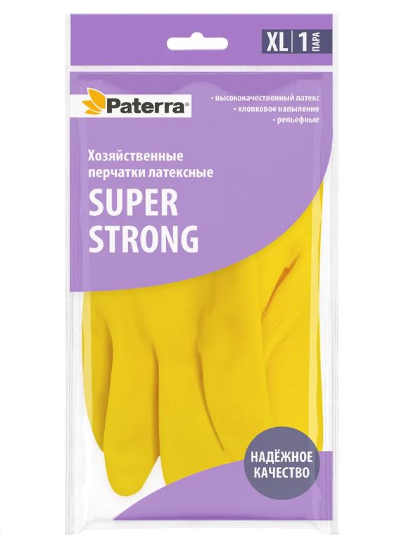 Перчатки хозяйственные, резиновые SUPER STRONG, р-р L, PATERRA