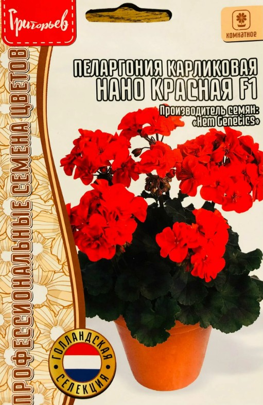 Герань (Пеларгония)_Нано F1 Красная (карликовая ) б/ф_3_шт._Григорьев