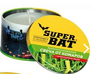 SuperBAT Свеча ароматизированная от комаров на масле цитронеллы в банке 30 шт/кор.